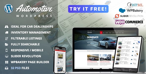 Automotive Car Dealership Business WordPress Theme dizájn előnézete